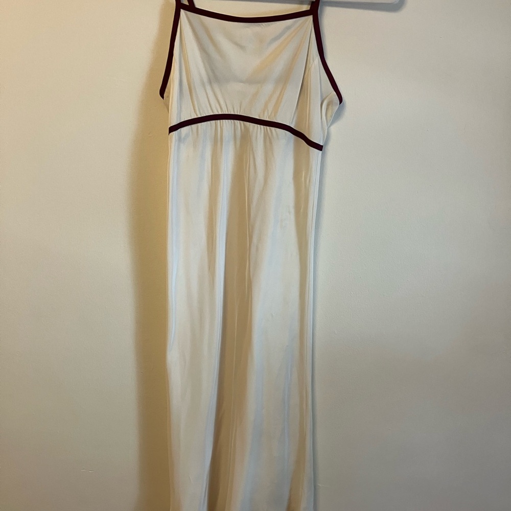 Erica Tanov Cream Slip Dress with Maroon Trim